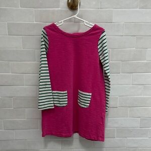 Mini Boden Hot Pink Tunic with Green & White Striped Sleeves